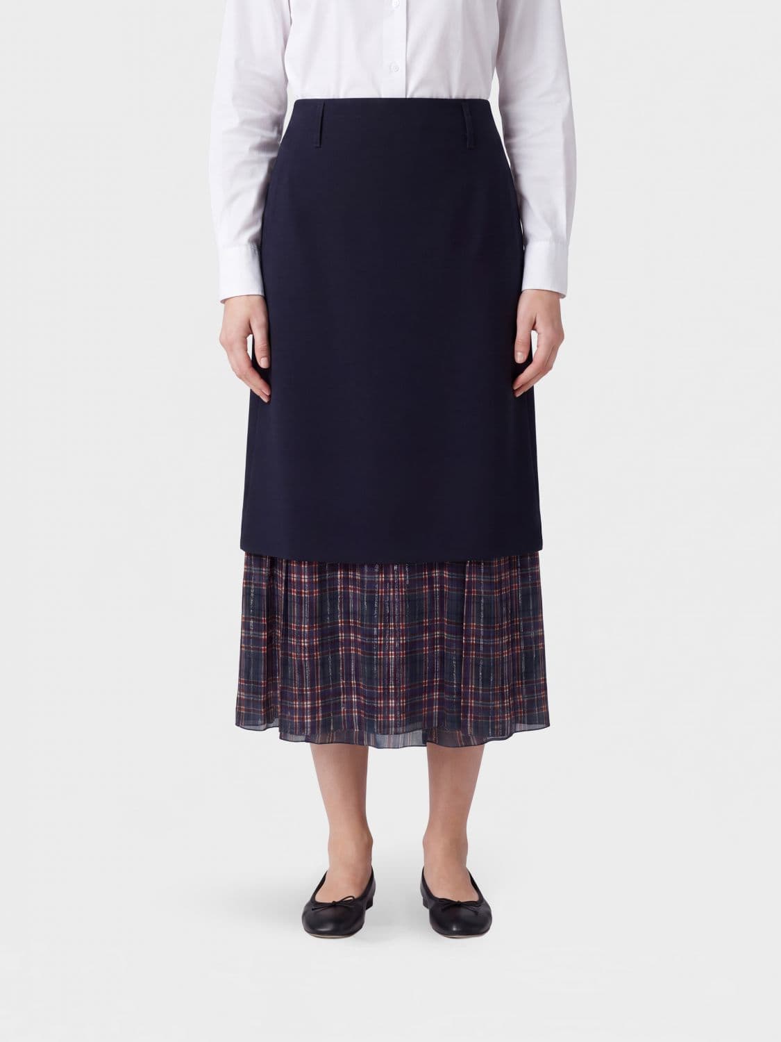 Dries Van Noten Double-Layer Check Pencil Long Skirt in Silk Blend