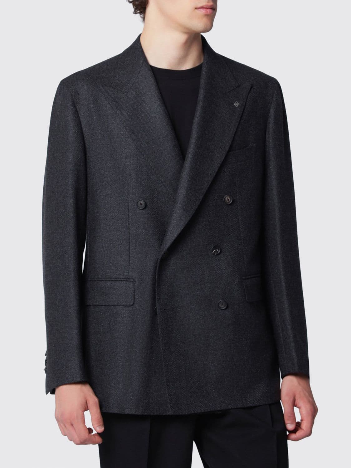 Tagliatore Double-Breasted Blazer in Virgin Wool and Cashmere with Peak Lapels