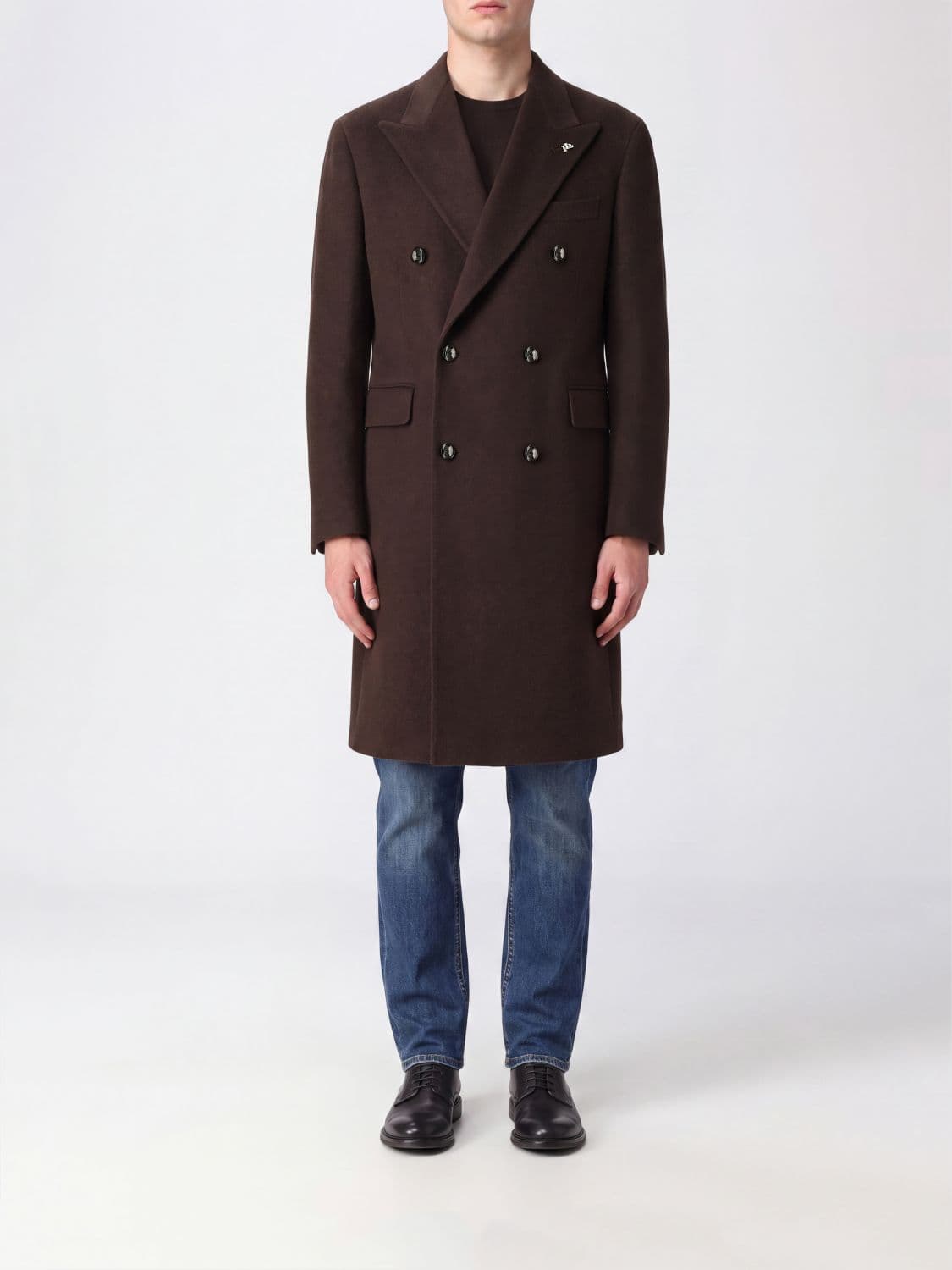 Tagliatore Double-Breasted Long Coat in Pure Virgin Wool