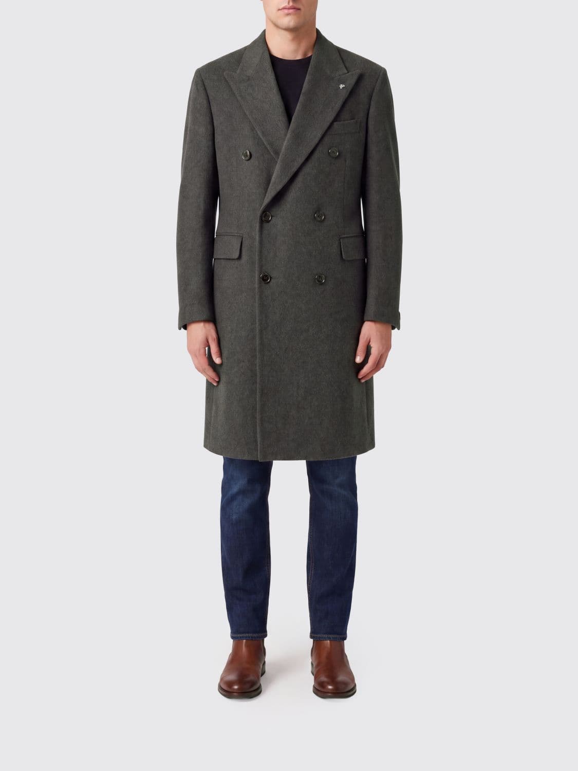 Tagliatore Double-Breasted Long Coat in Pure Virgin Wool