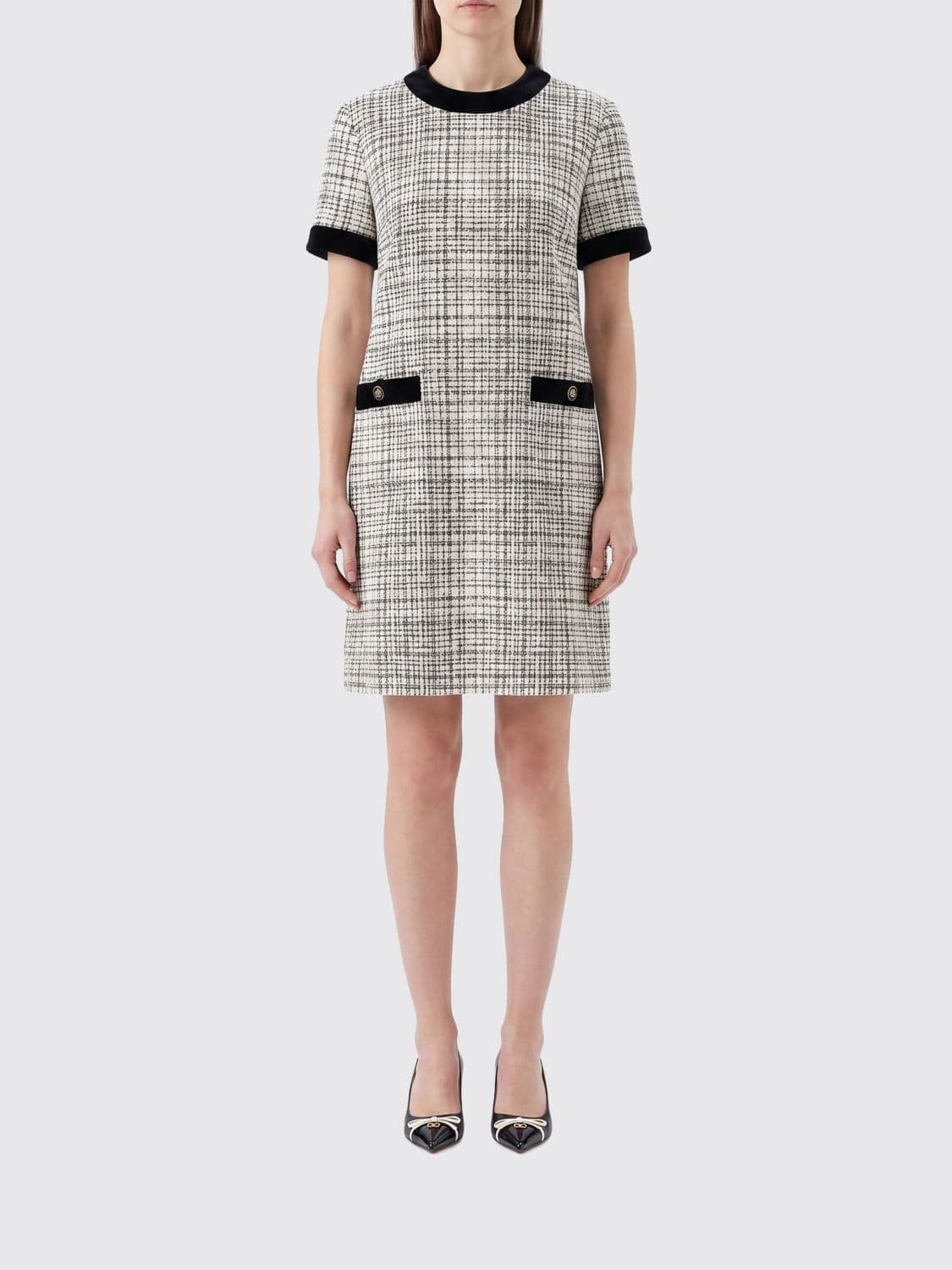 Valentino Garavani Tweed Sheath Mini Dress with Patch Pockets