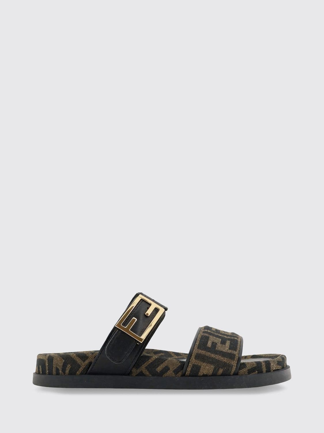 Fendi Feel Low-Heeled Sandals in FF Jacquard Fabric with Strap