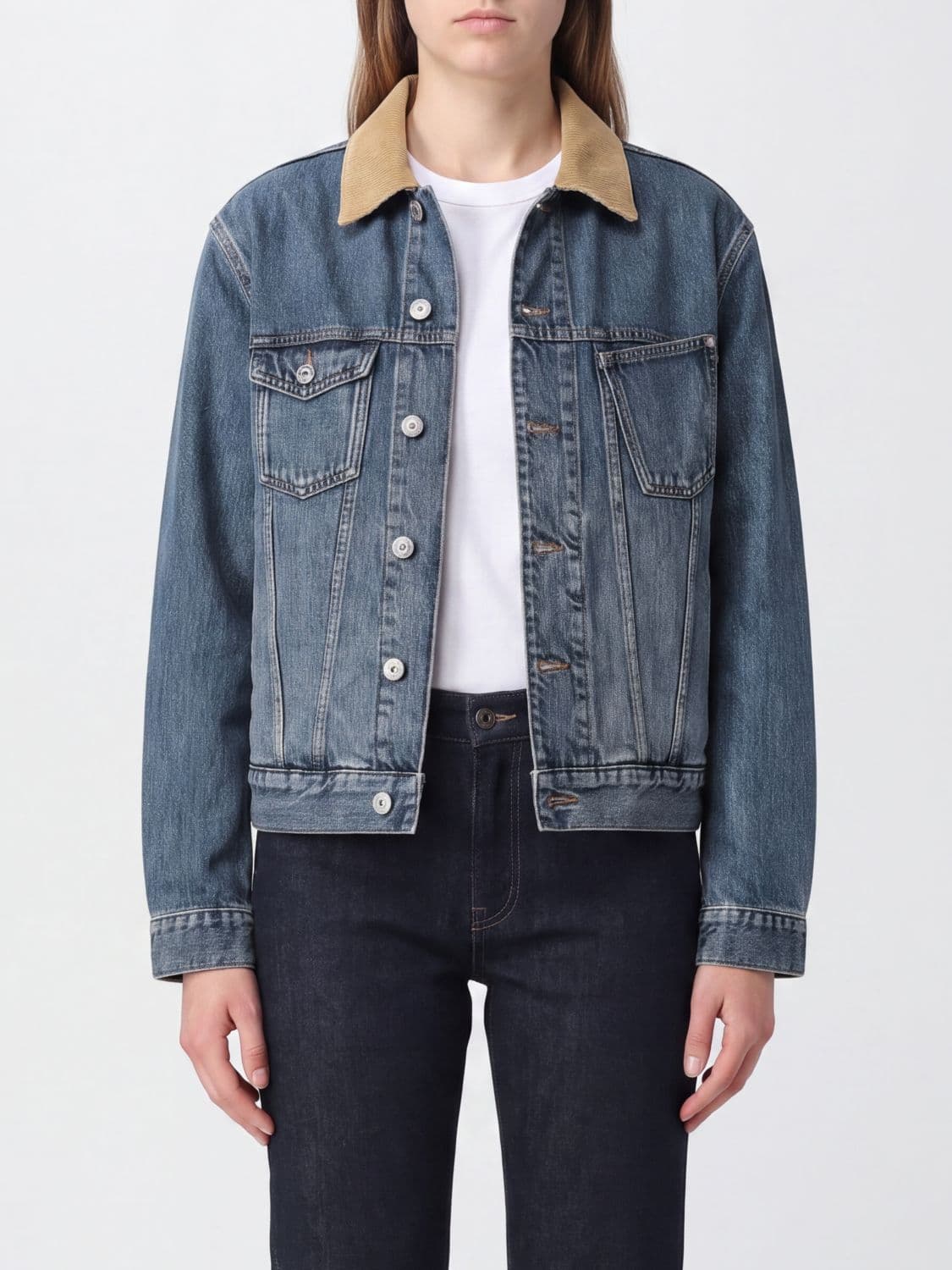 Jw Anderson Cotton Denim Jacket with Corduroy Collar