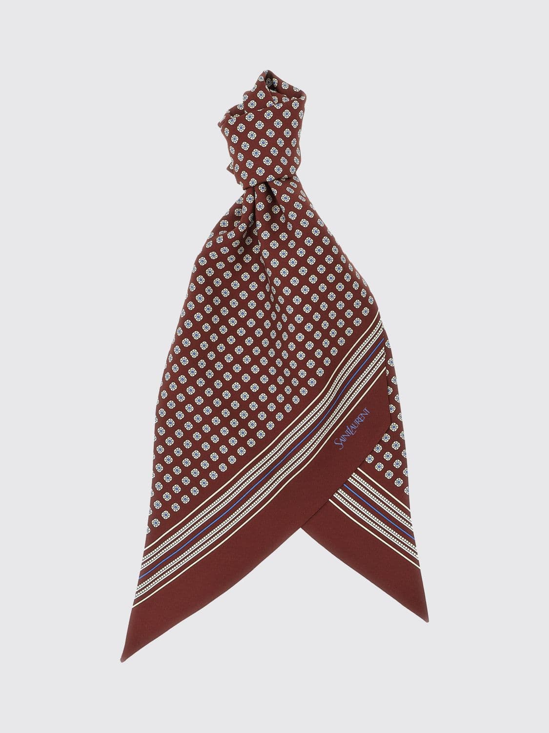 Saint Laurent Lavallière Striped Geometric Print Silk Foulard