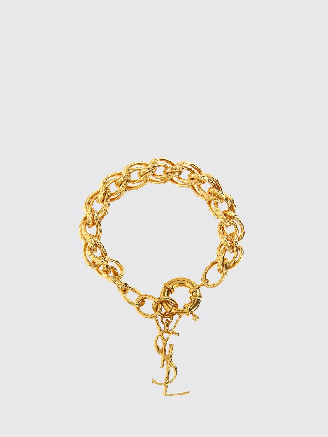 Saint Laurent Chain Bracelet in Brass with YSL Monogram Charm
