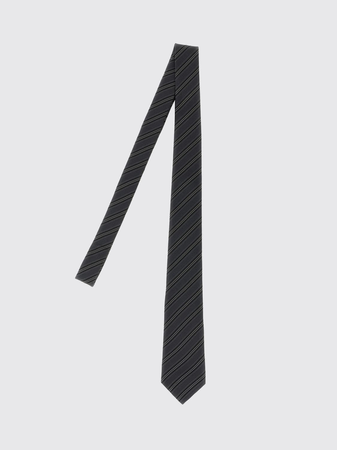 Saint Laurent Classic Tie in Pure Grey Silk with a Striped Pattern · L