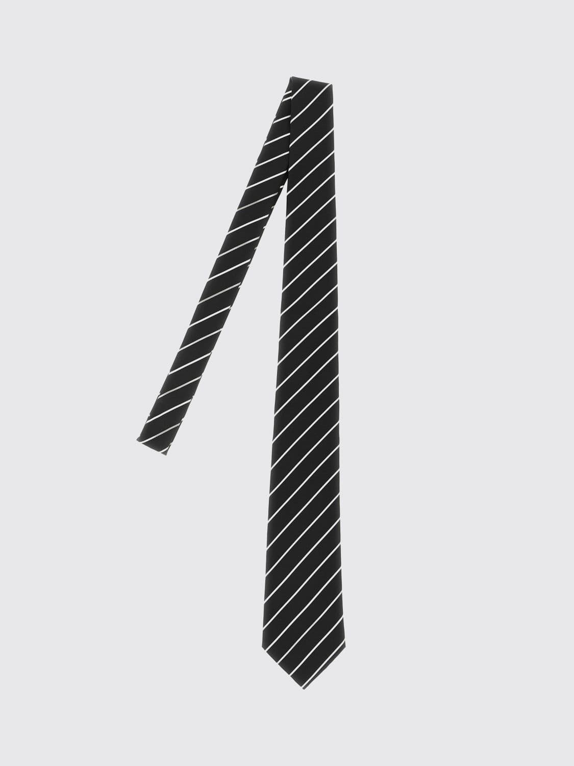 Saint Laurent Classic Tie in Pure Black Silk with a Striped Pattern