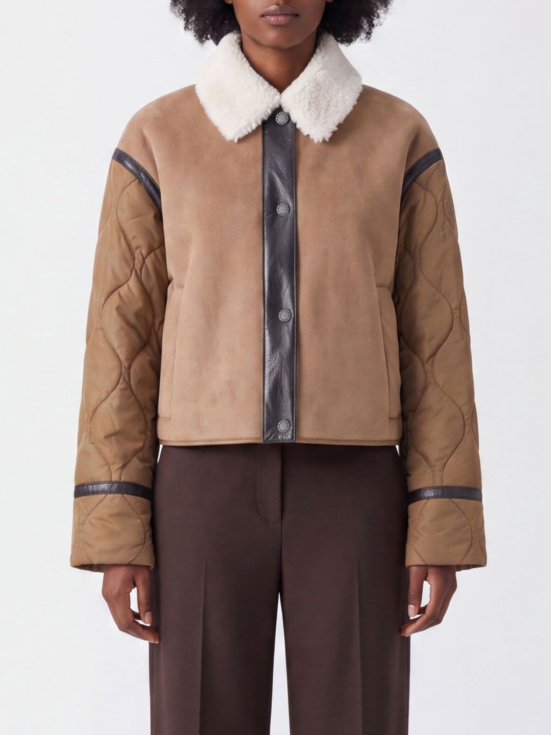 Max Mara Cropped Suede Leather Jacket with Fur Collar
