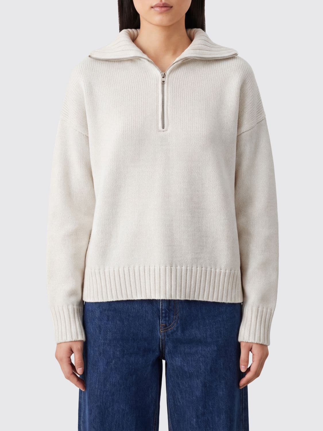 Max Mara Alpaca Blend Jumper with Stand Collar and Half-Zip