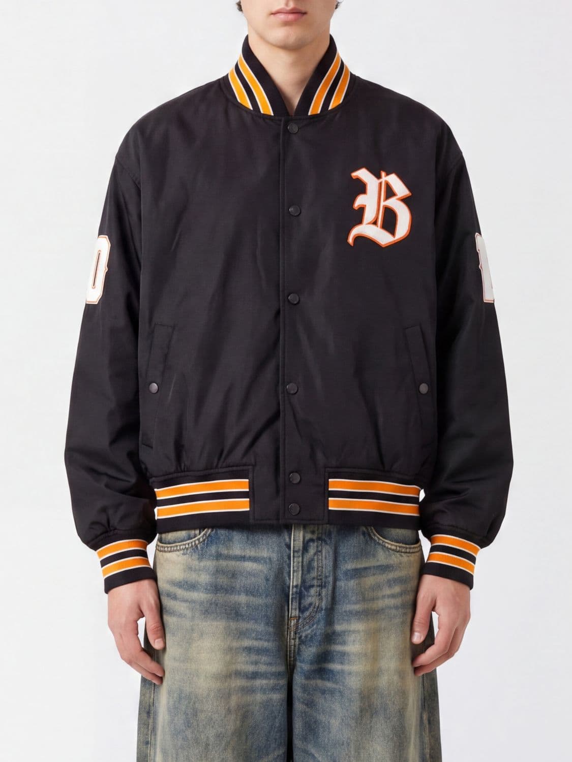 Balenciaga Relaxed Fit Varsity Bomber Jacket in Technical Fabric with Patches