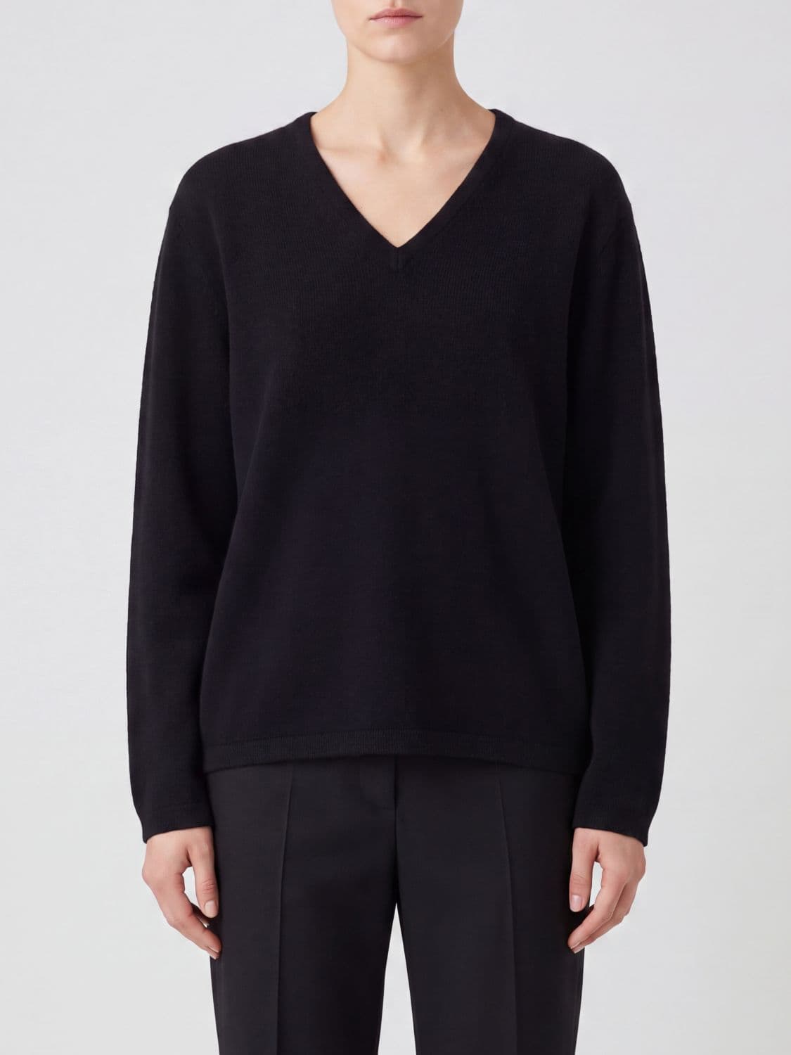 The Row Relaxed Fit V-Neck Cashmere Jumper with Dropped Shoulders