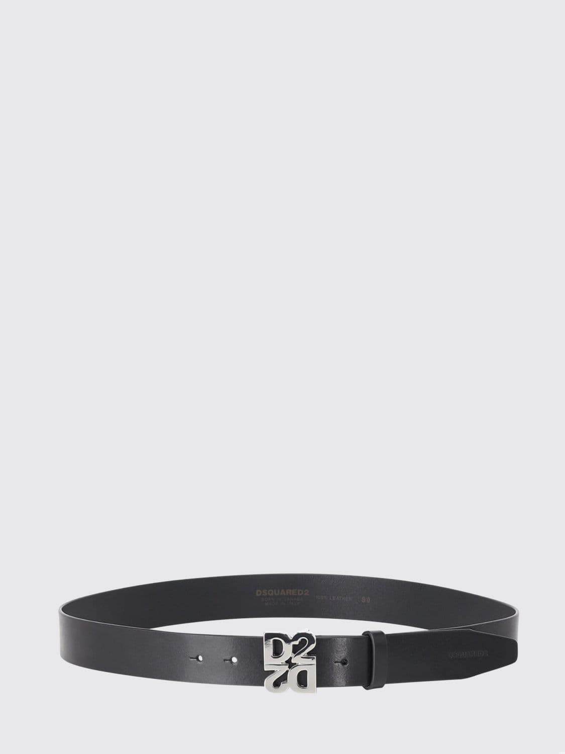 Dsquared2 Smooth Cowhide Leather Belt with Metal Monogram Buckle
