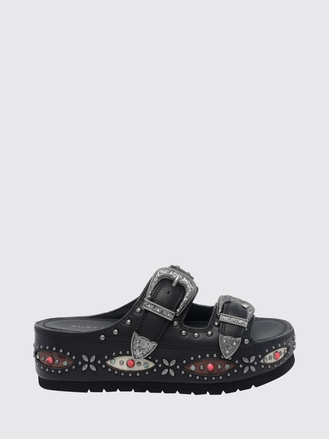 Kurt Geiger London Smooth Leather Wedge Sandals with Studs and Embroidery