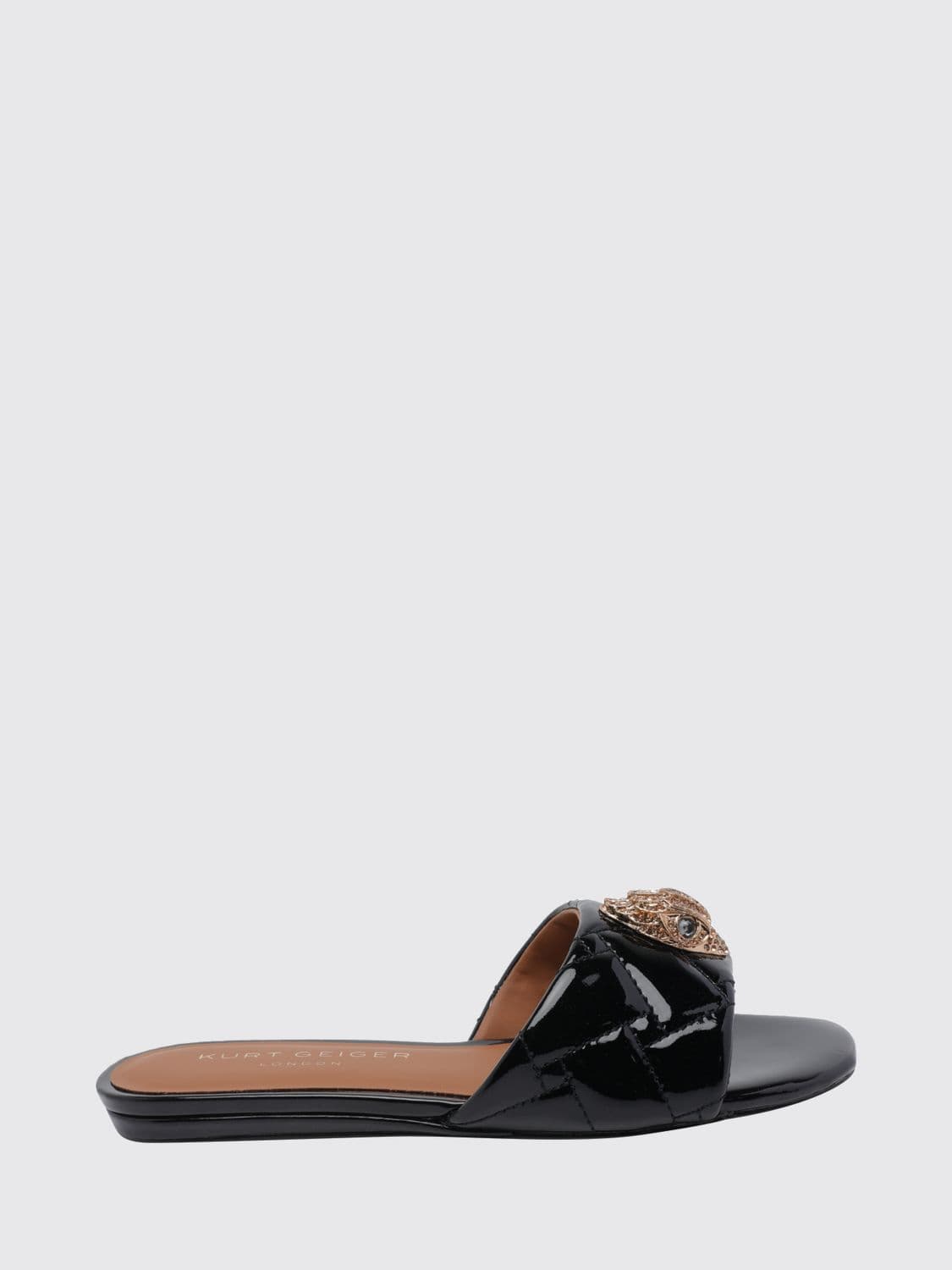 Kurt Geiger London Patent Leather Flat Sandals with Rhinestone Logo