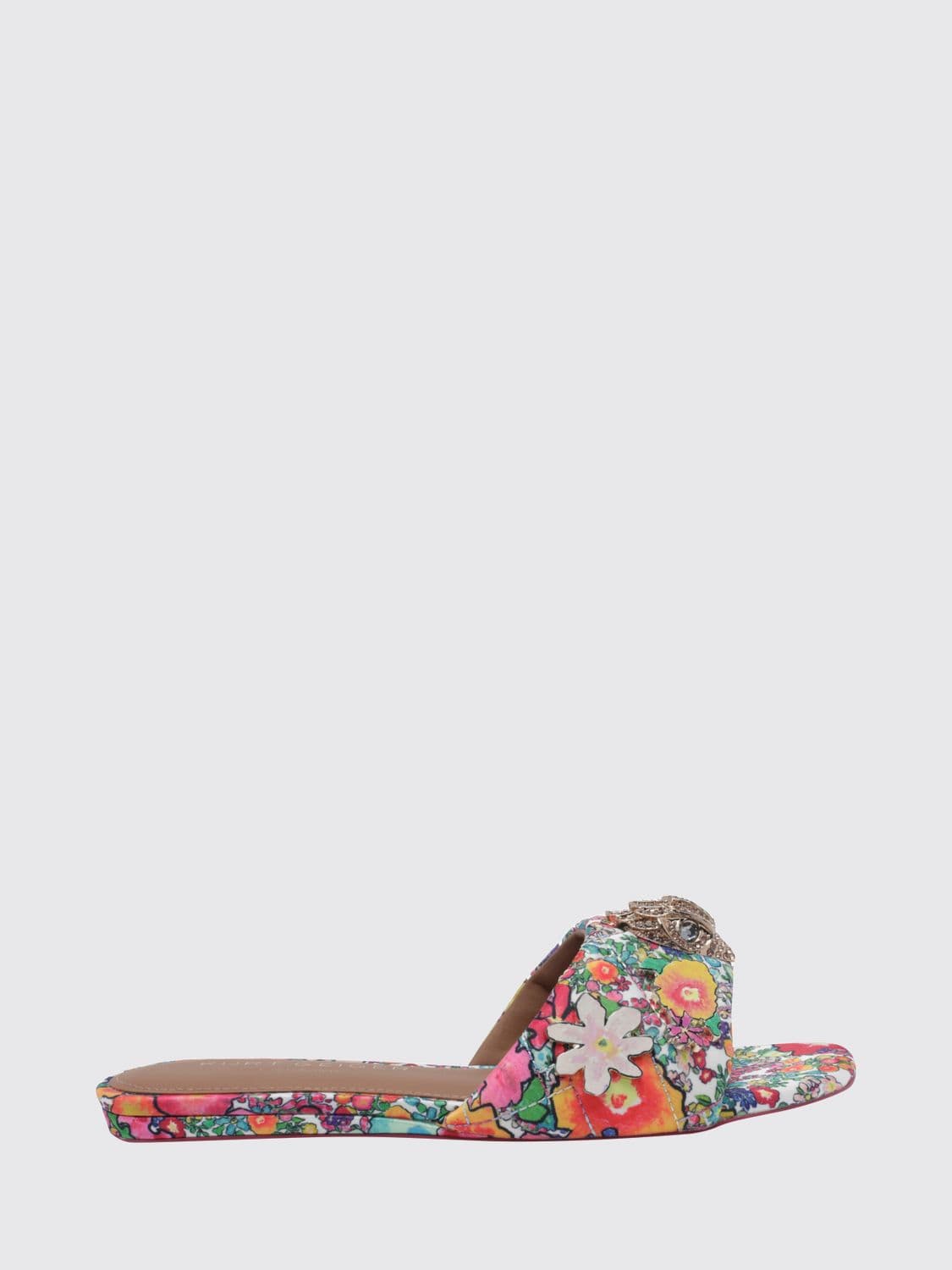 Kurt Geiger London Floral Print Flat Sandals with Rhinestone Logo