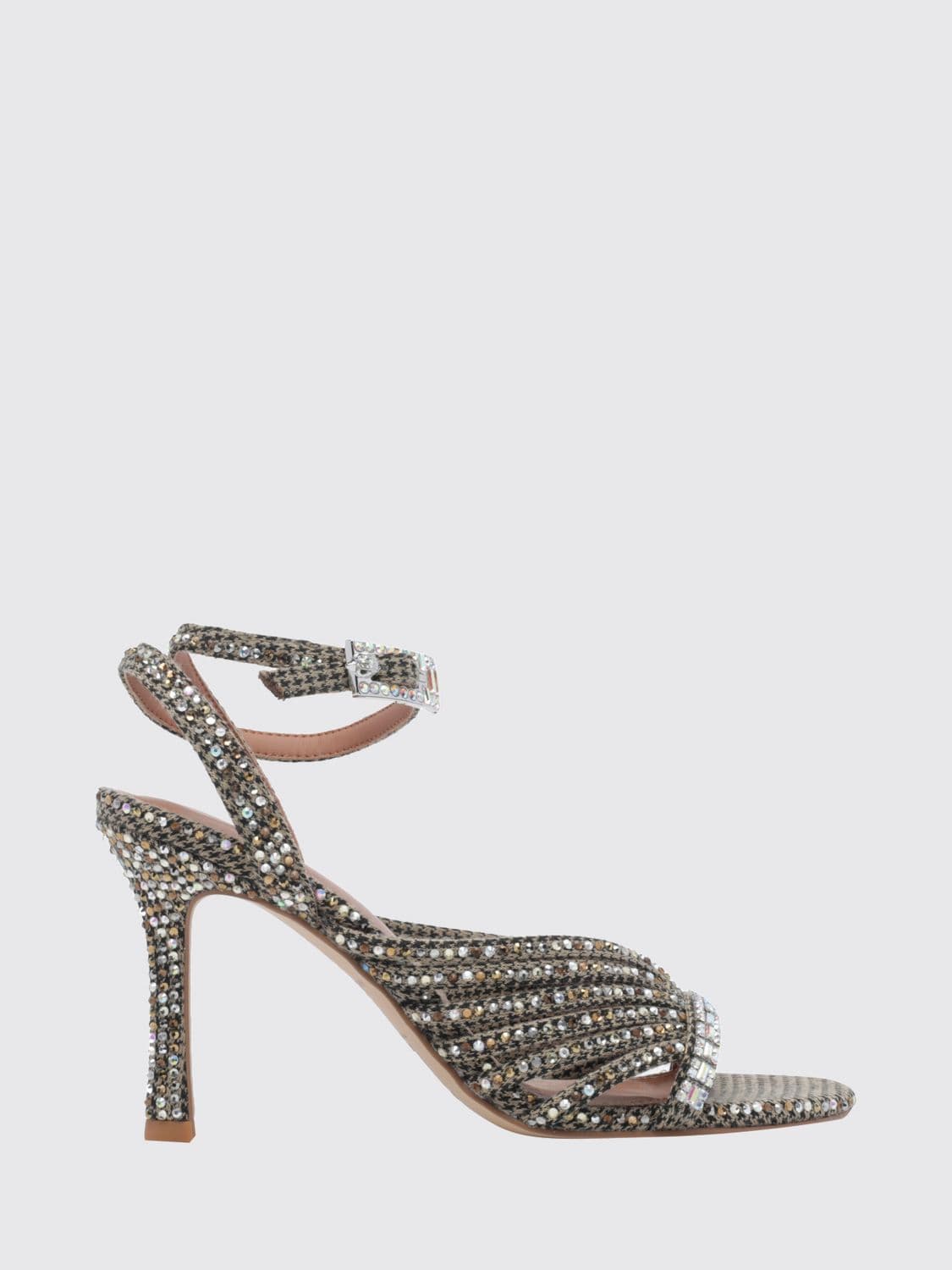 Kurt Geiger London Houndstooth Sandals with Rhinestones and Stiletto Heel
