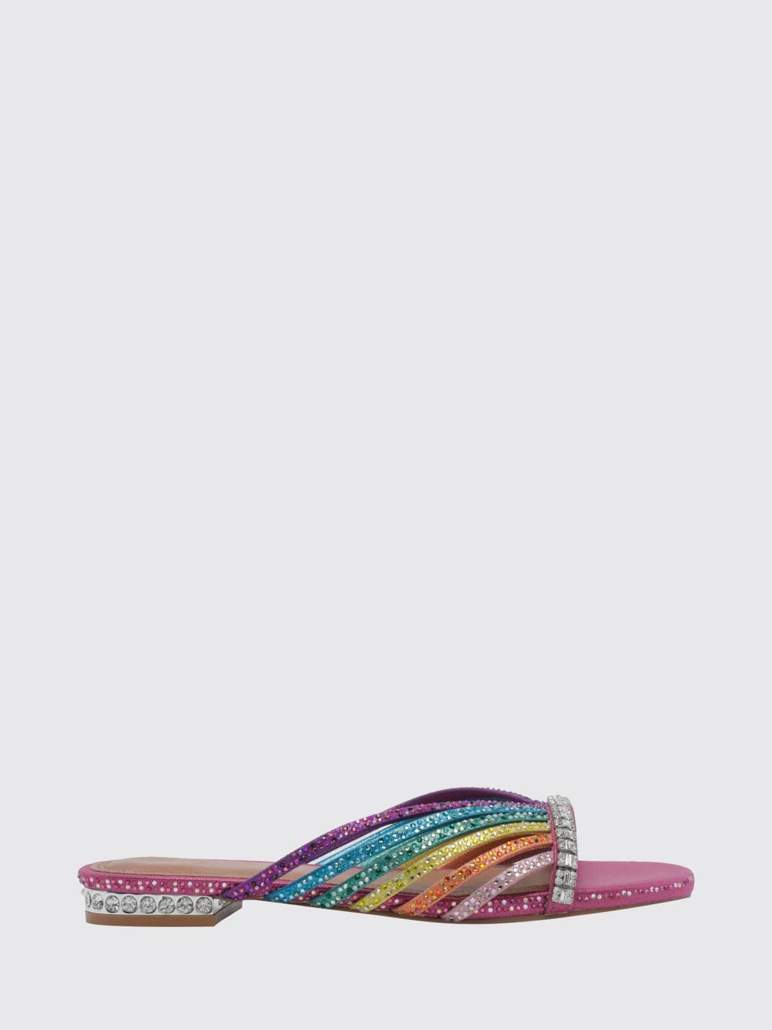 Kurt Geiger London Multicolour Striped Fabric Flat Sandals with Rhinestones