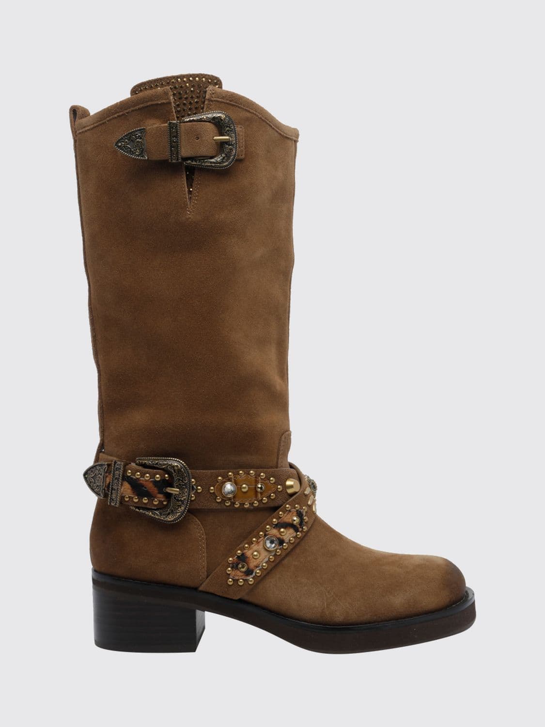 Kurt Geiger London Suede Calfskin Biker Boots with Embroidery