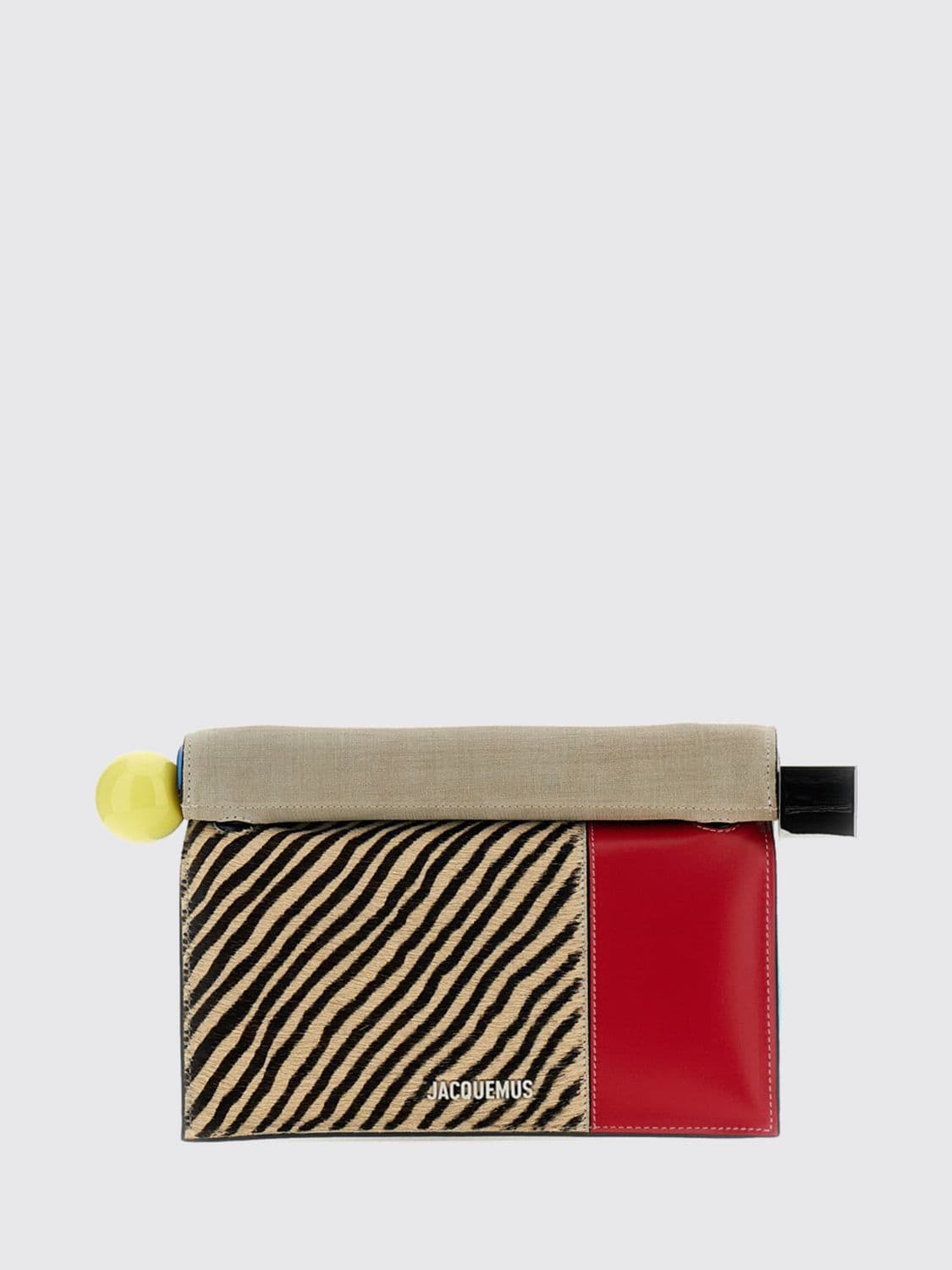 Jacquemus Rond Carré Animal-Print Pony Hair Clutch with Metallic Logo · OS