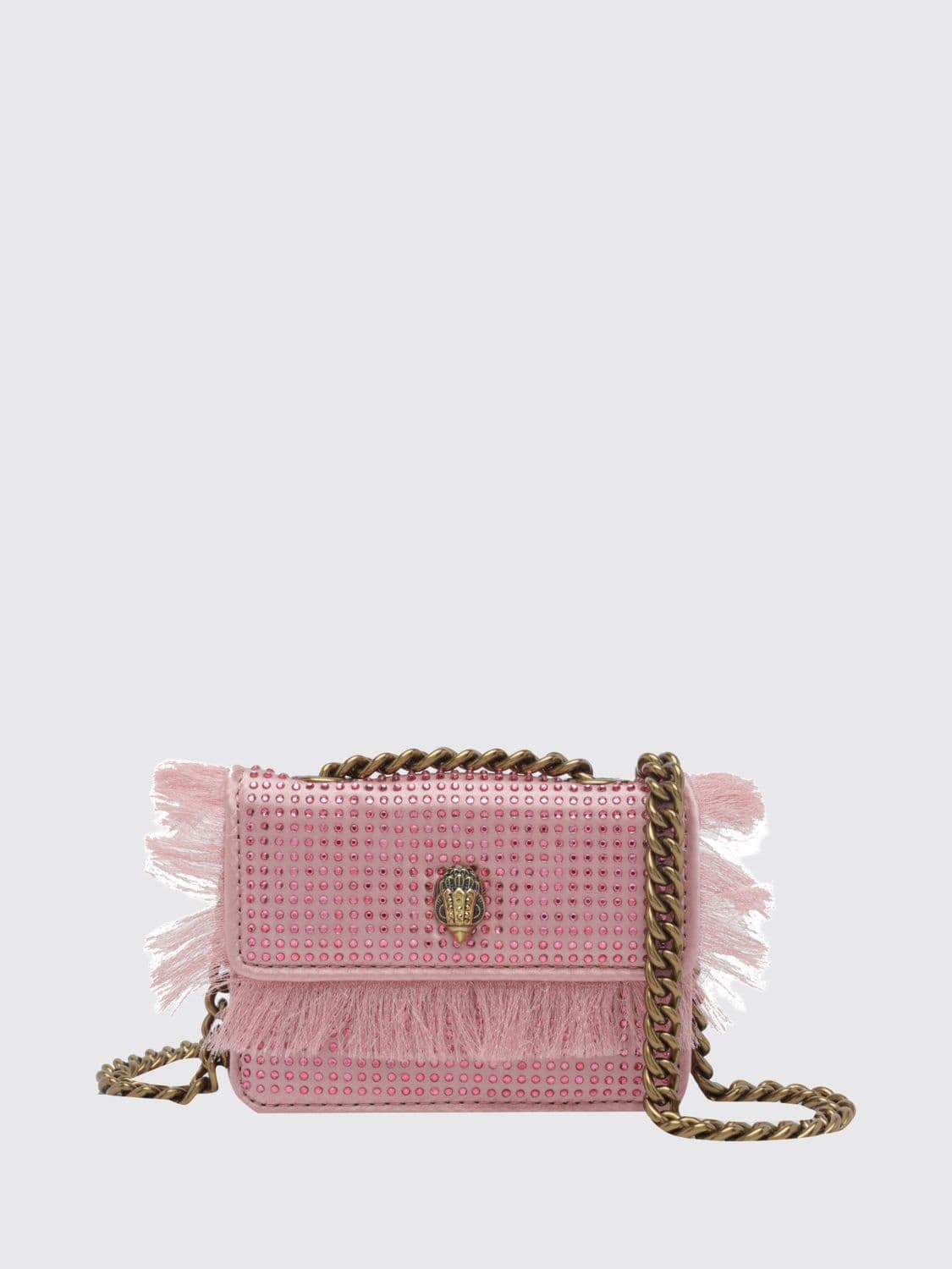 Kurt Geiger London Pink Satin Kensington Mini Bag with Fringe and Crystals