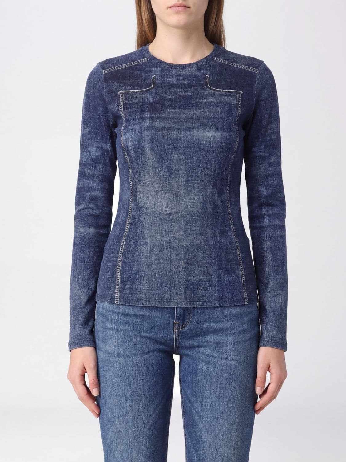 Liu Jo Slim Fit Long-Sleeved Top in Stretch Viscose with Abstract Print