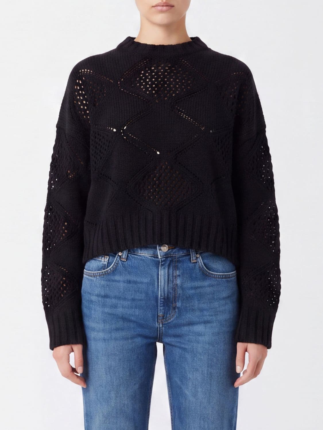 Liu Jo Cropped Open-Knit Wool Blend Jumper with Dropped Shoulders