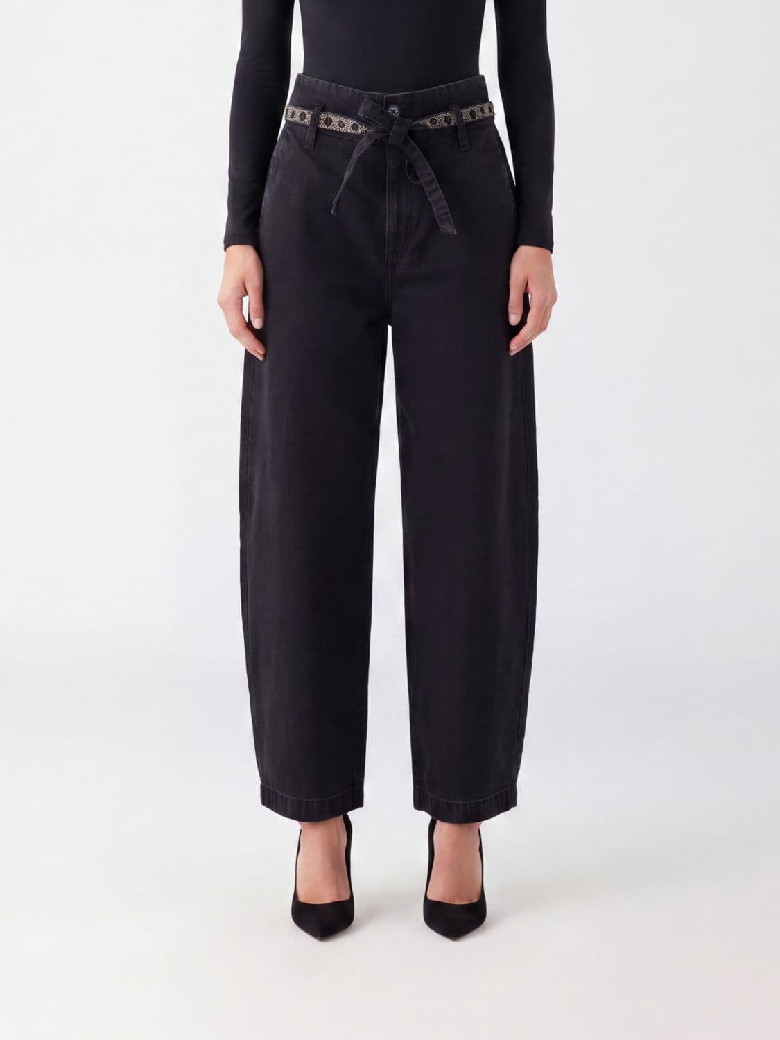 Liu Jo High-Waisted Wide-Leg Cotton Trousers with Belt