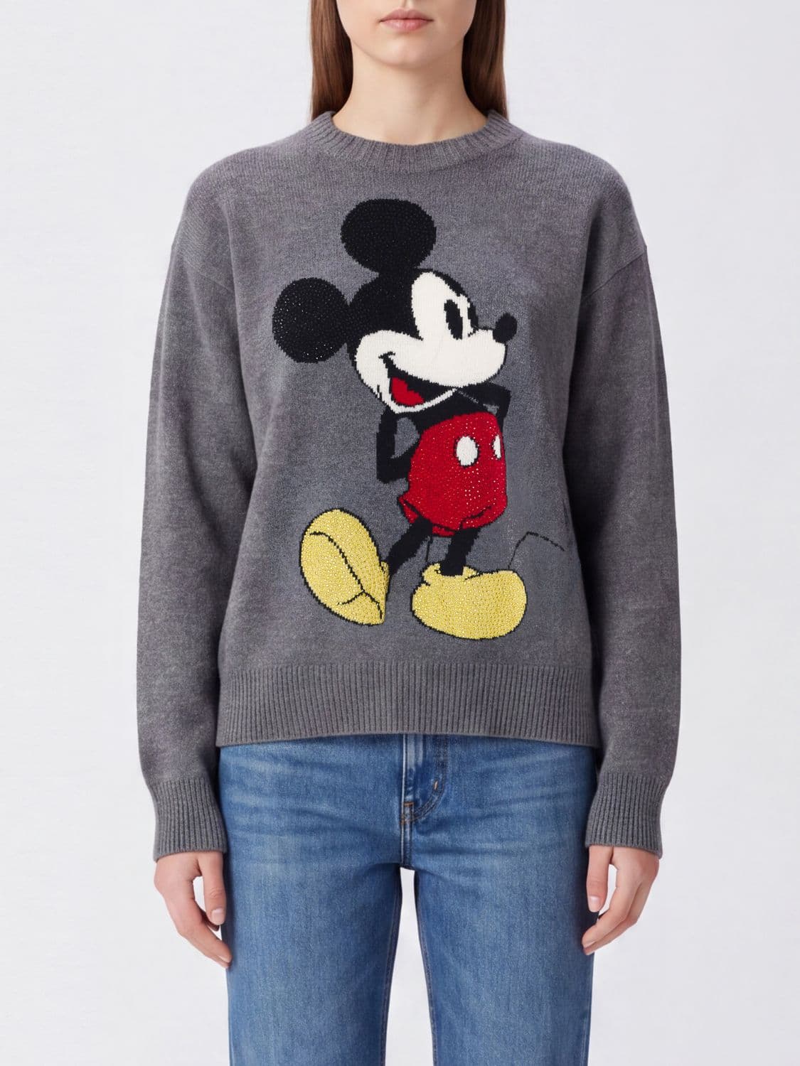 Liu Jo Money Mouse Wool Jumper with Disney Print and Rhinestone Logo