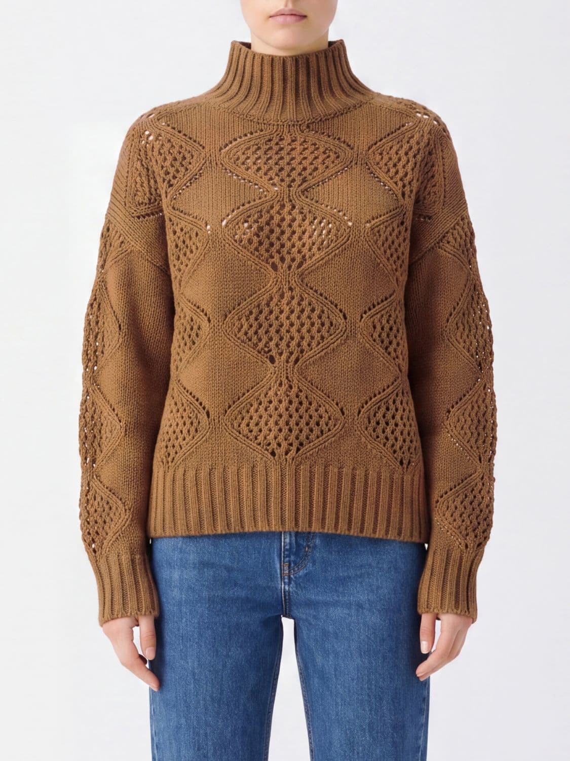 Liu Jo Open-Knit Roll Neck Jumper in Wool Blend with Back Logo