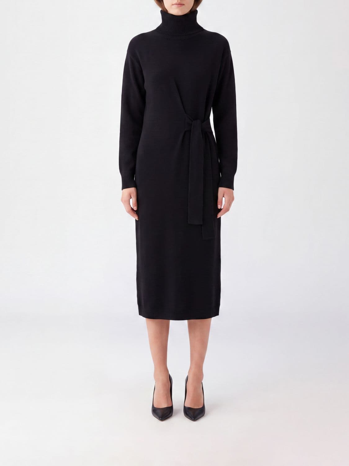 Liu Jo Midi Roll Neck Knitted Dress in Wool Blend with Belt