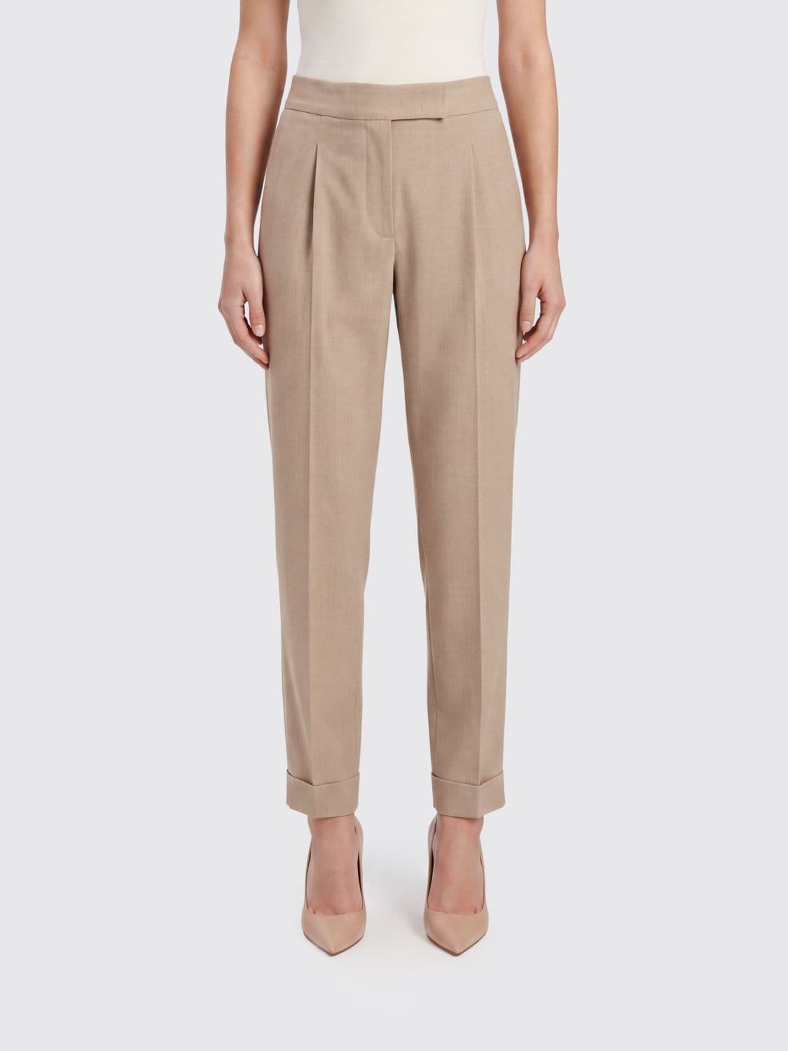 Liu Jo Mid-Rise Straight-Leg Trousers in Viscose Blend with Pleats
