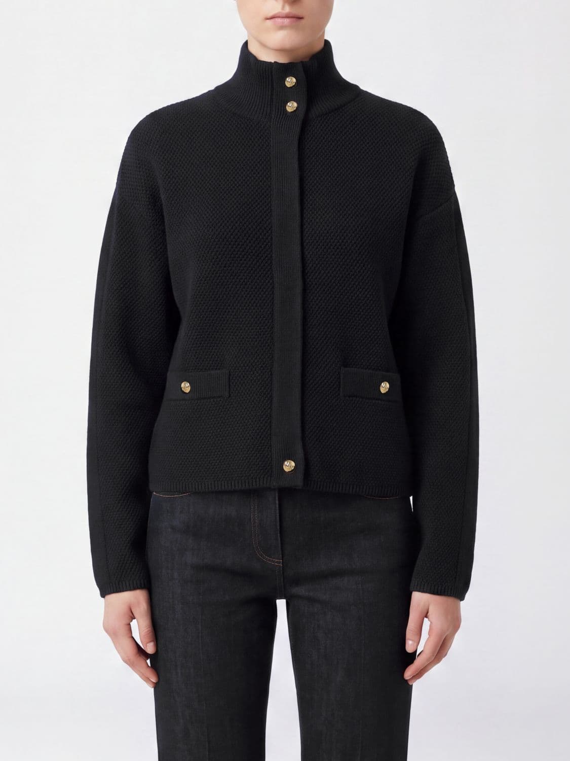 Liu Jo Short High-Neck Jacket in Viscose Blend with Slit Pockets
