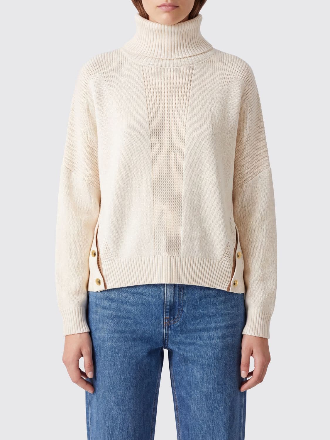Liu Jo Wool Blend Turtleneck Jumper with Logo Buttons