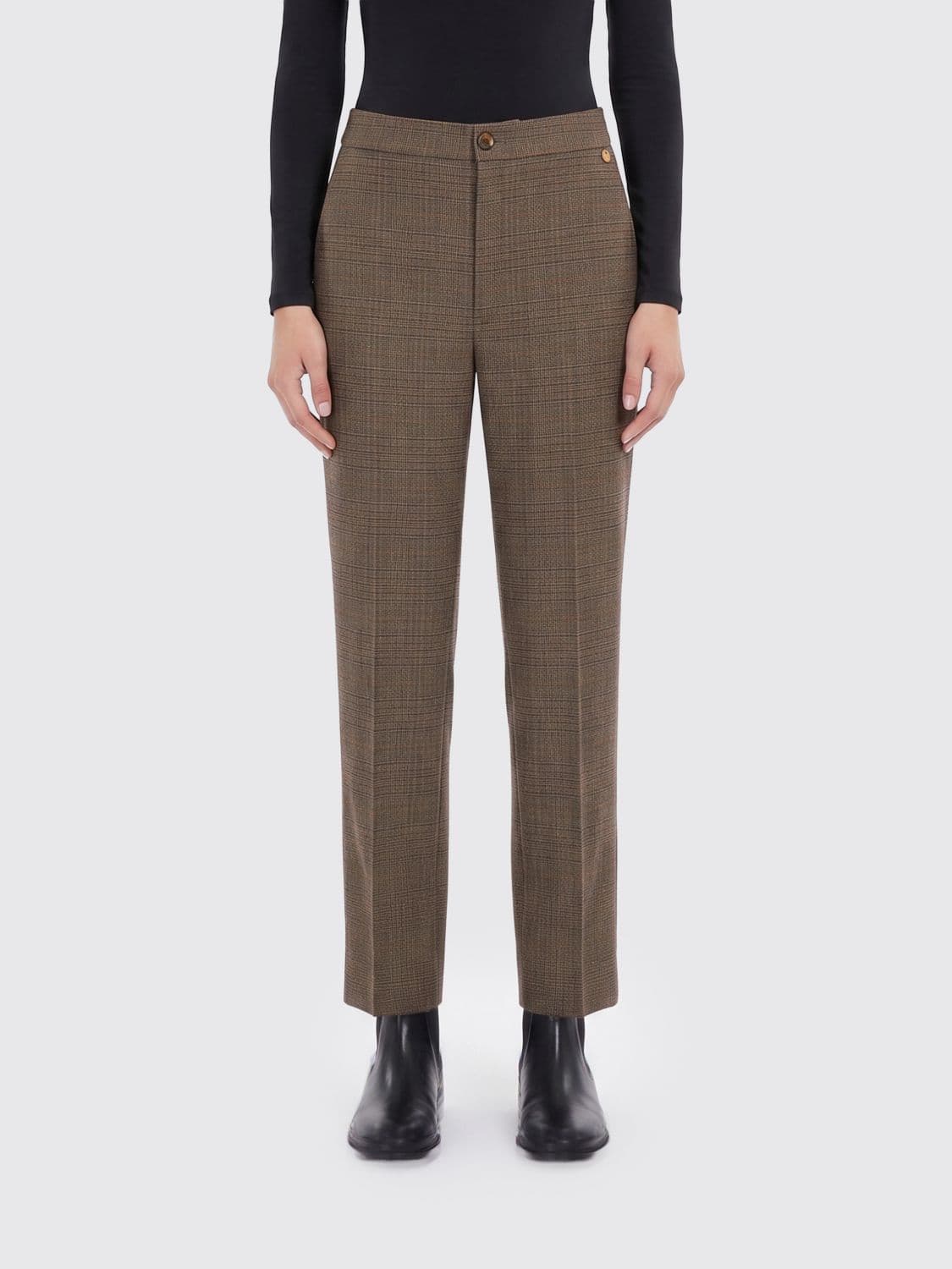 Liu Jo Prince of Wales Straight-Leg Trousers with Mid-Rise Waist