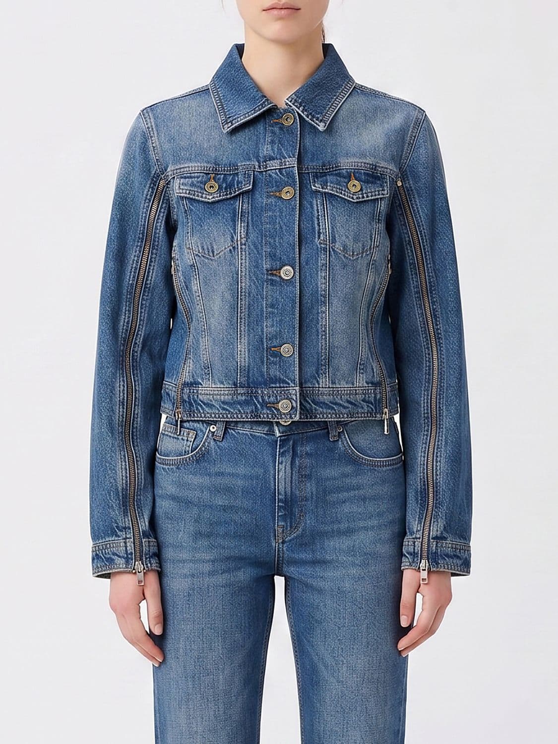 Liu Jo Cotton Denim Jacket with Zipped Cuffs and Metallic Buttons