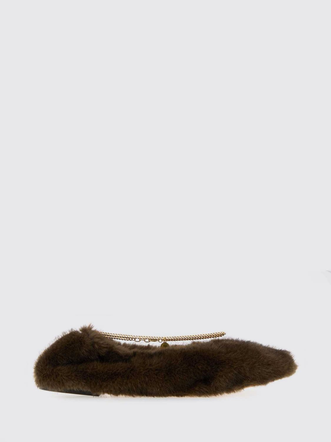 Stella Mccartney Vegan Faux Fur Ankle-Strap Ballet Flats with Round Toe