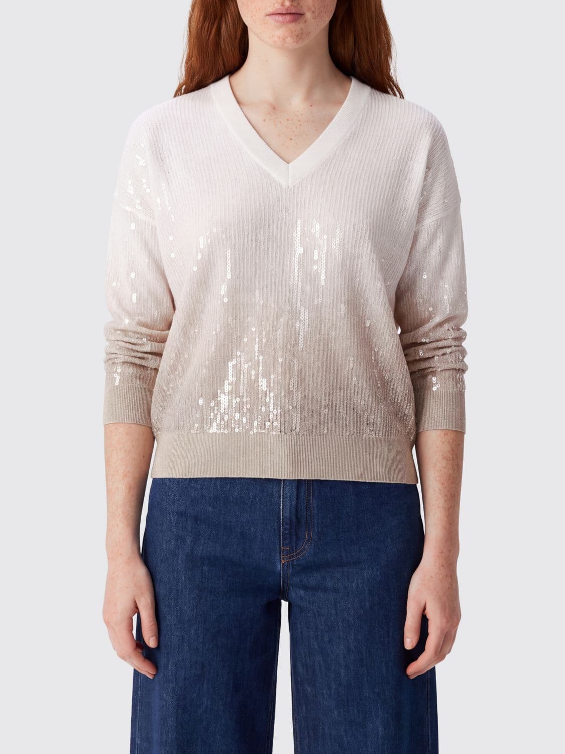 Liu Jo Viscose V-Neck Jumper with Two-Tone Sequins