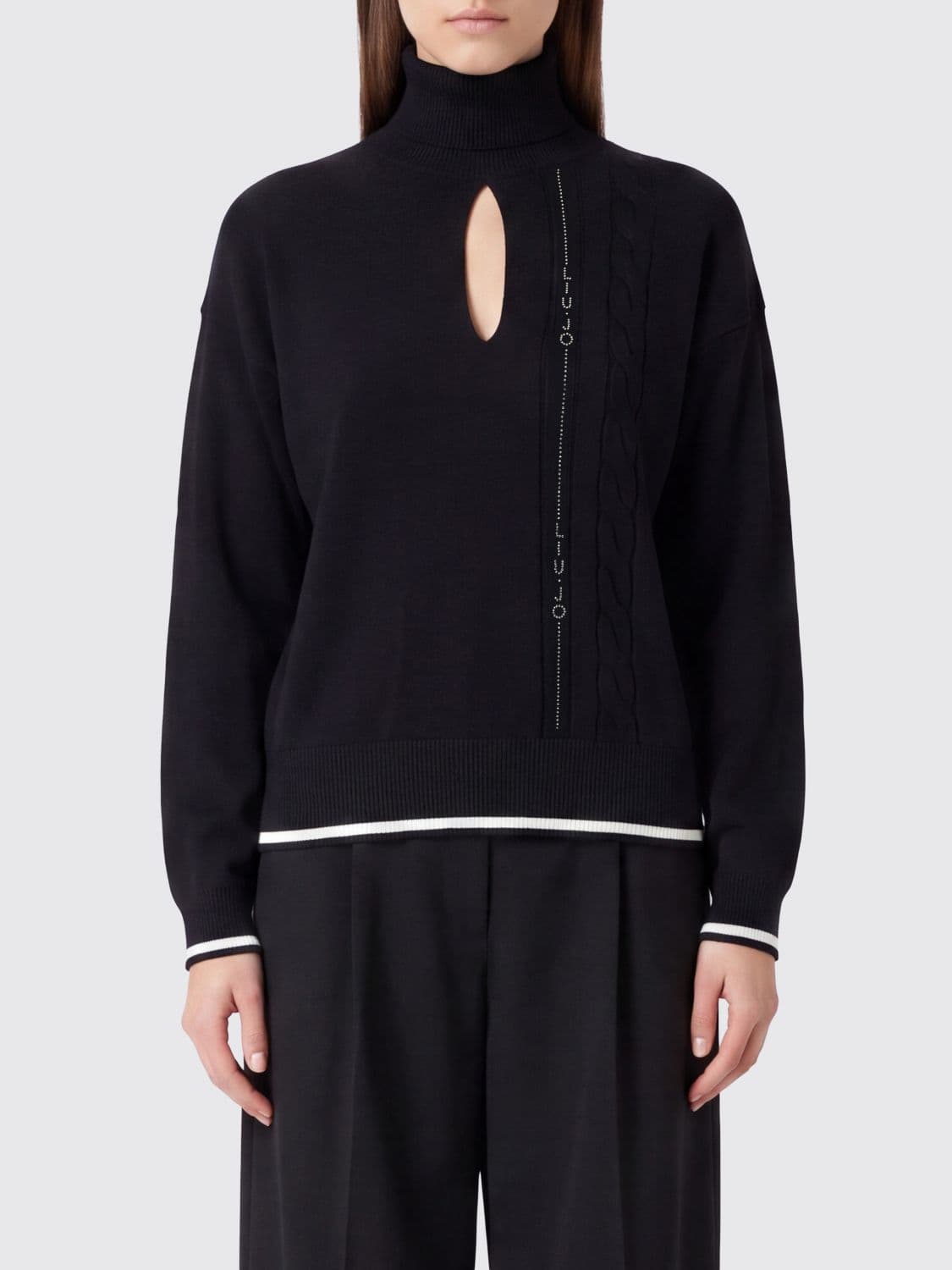 Liu Jo Viscose Cut-Out Turtleneck Jumper with Rhinestone Logo