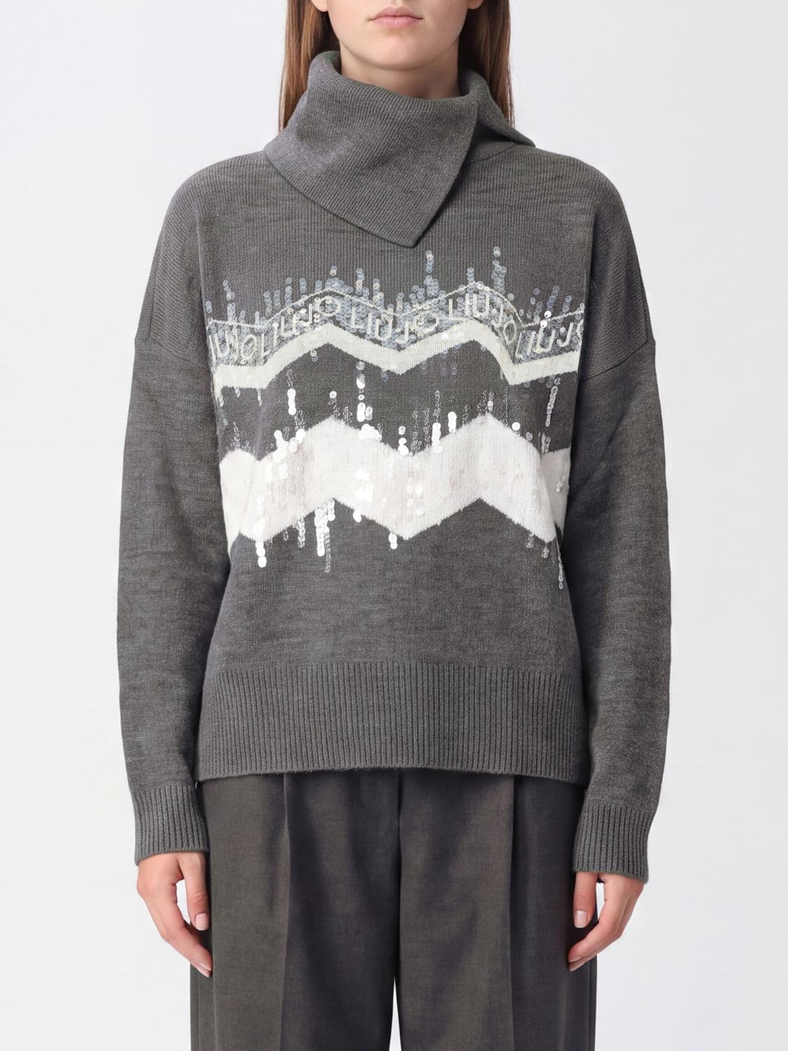 Liu Jo Wool Blend Turtleneck Jumper with Zig-Zag Pattern and Sequins