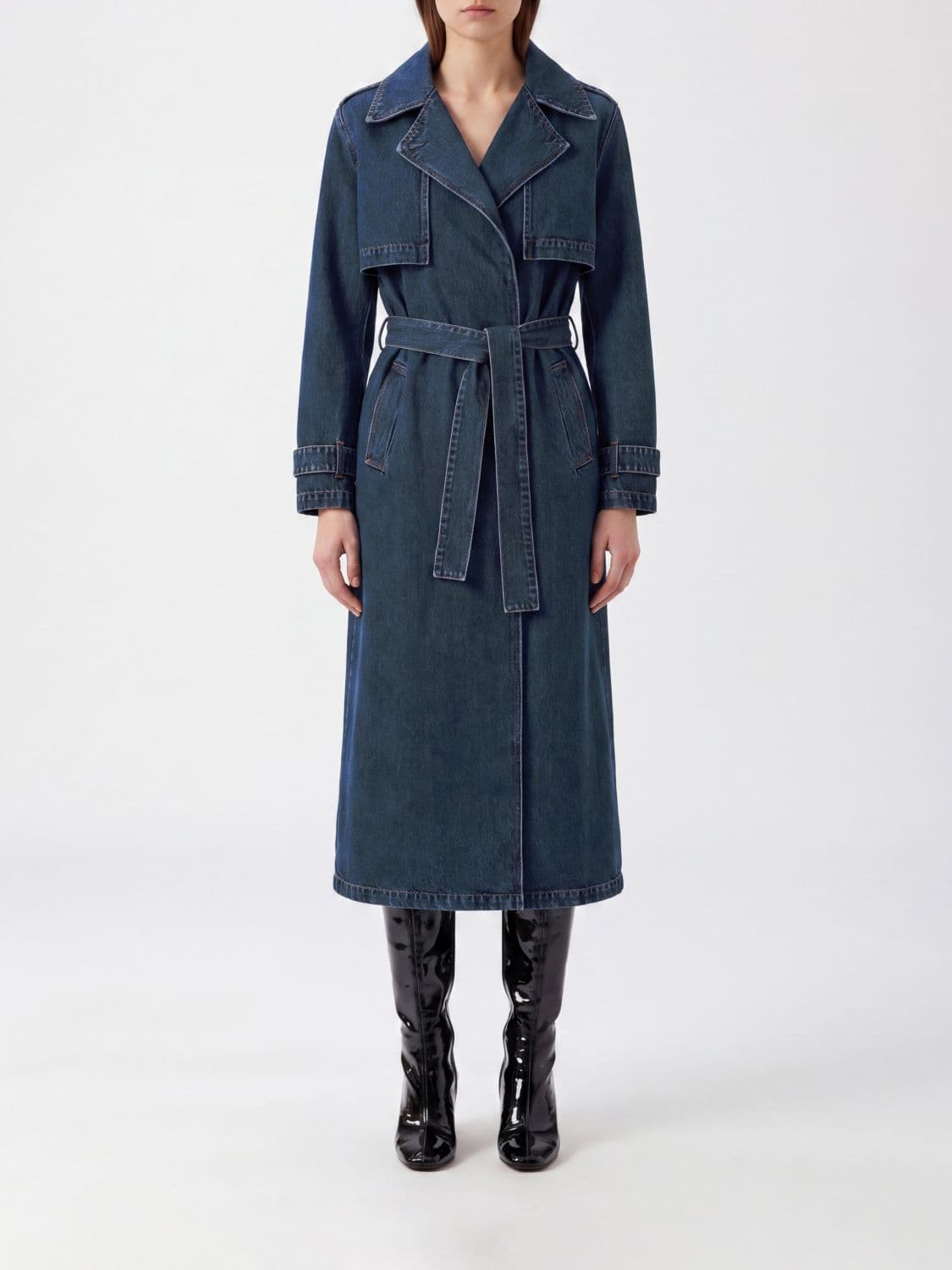 Liu Jo Long Denim Trench Coat with Tie-Waist Belt