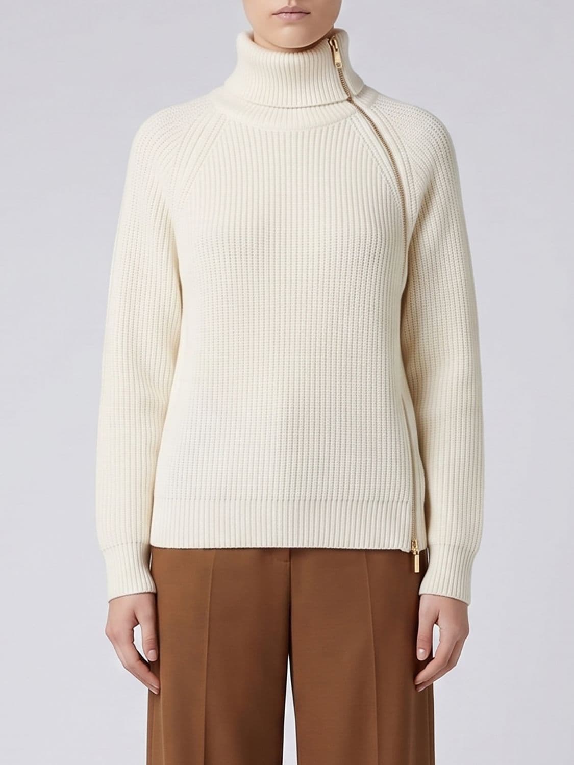 Liu Jo Ribbed Wool Blend Turtleneck Jumper with Off-Centre Zip