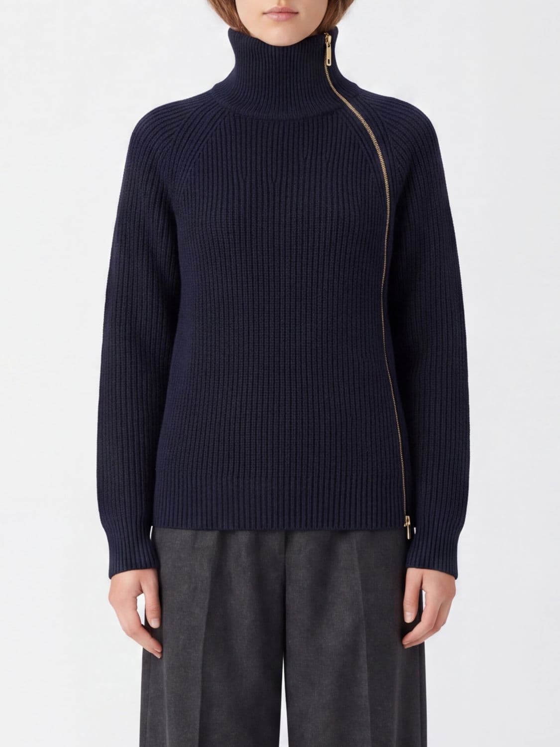 Liu Jo Ribbed Wool Blend Turtleneck Jumper with Off-Centre Zip