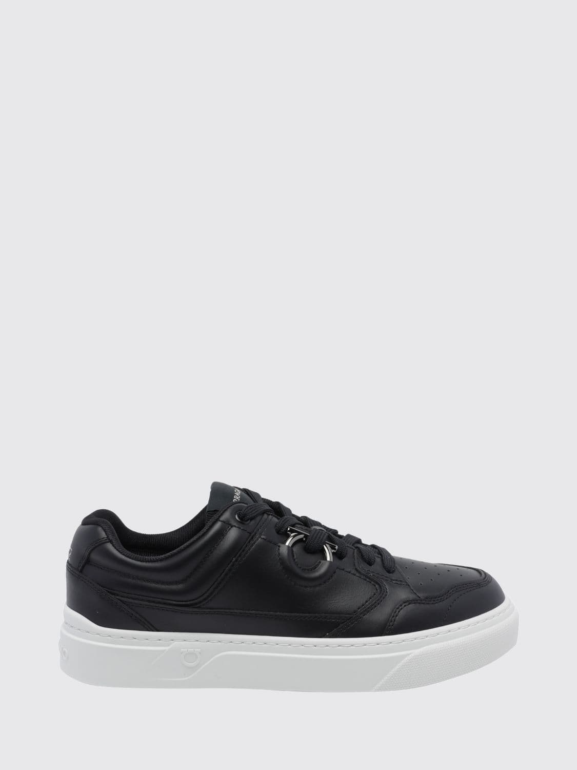 Ferragamo Calfskin Leather Sneakers with Gancini Logo and Perforated Toe