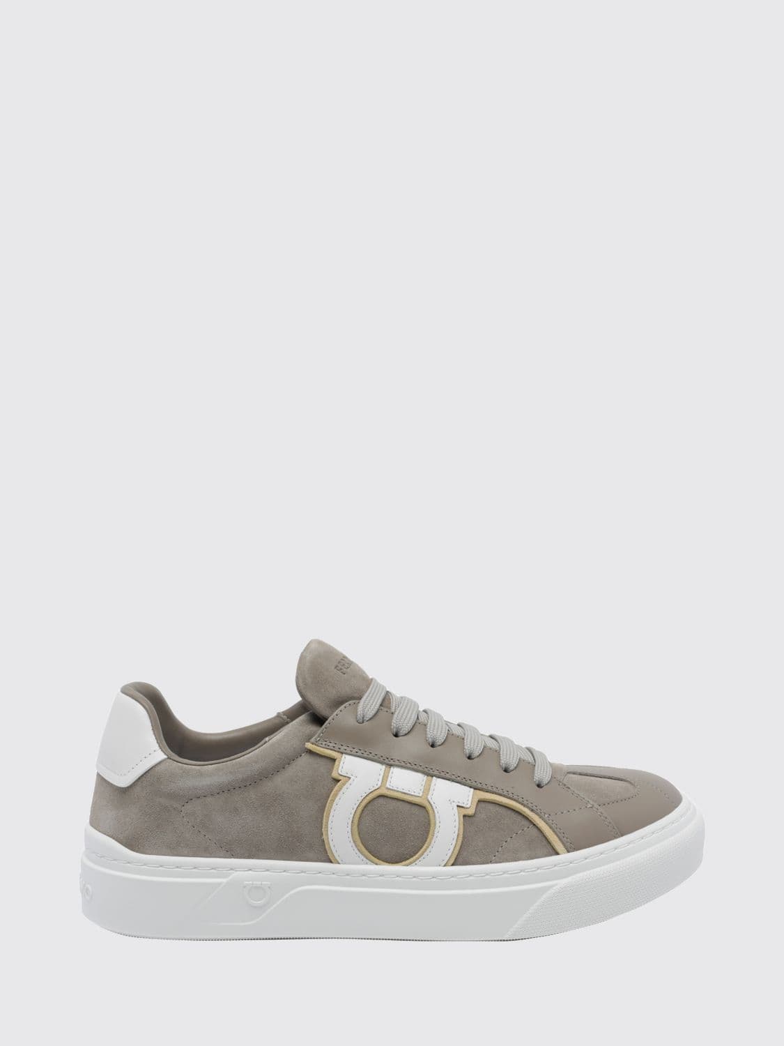 Ferragamo Low-Top Sneakers in Leather with Contrasting Gancini Monogram