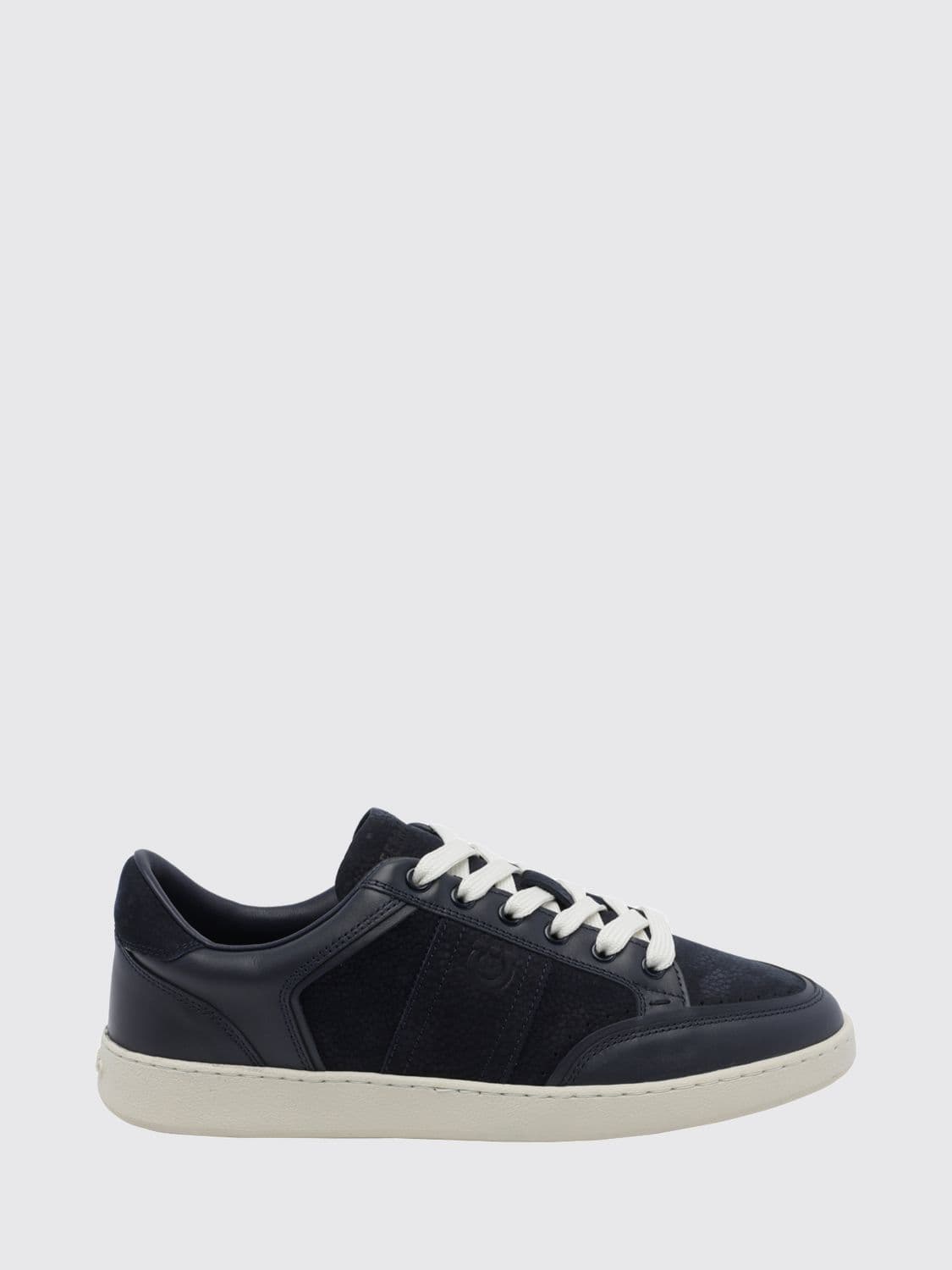 Ferragamo Gancini Low-Top Sneakers in Calfskin and Nubuck Leather