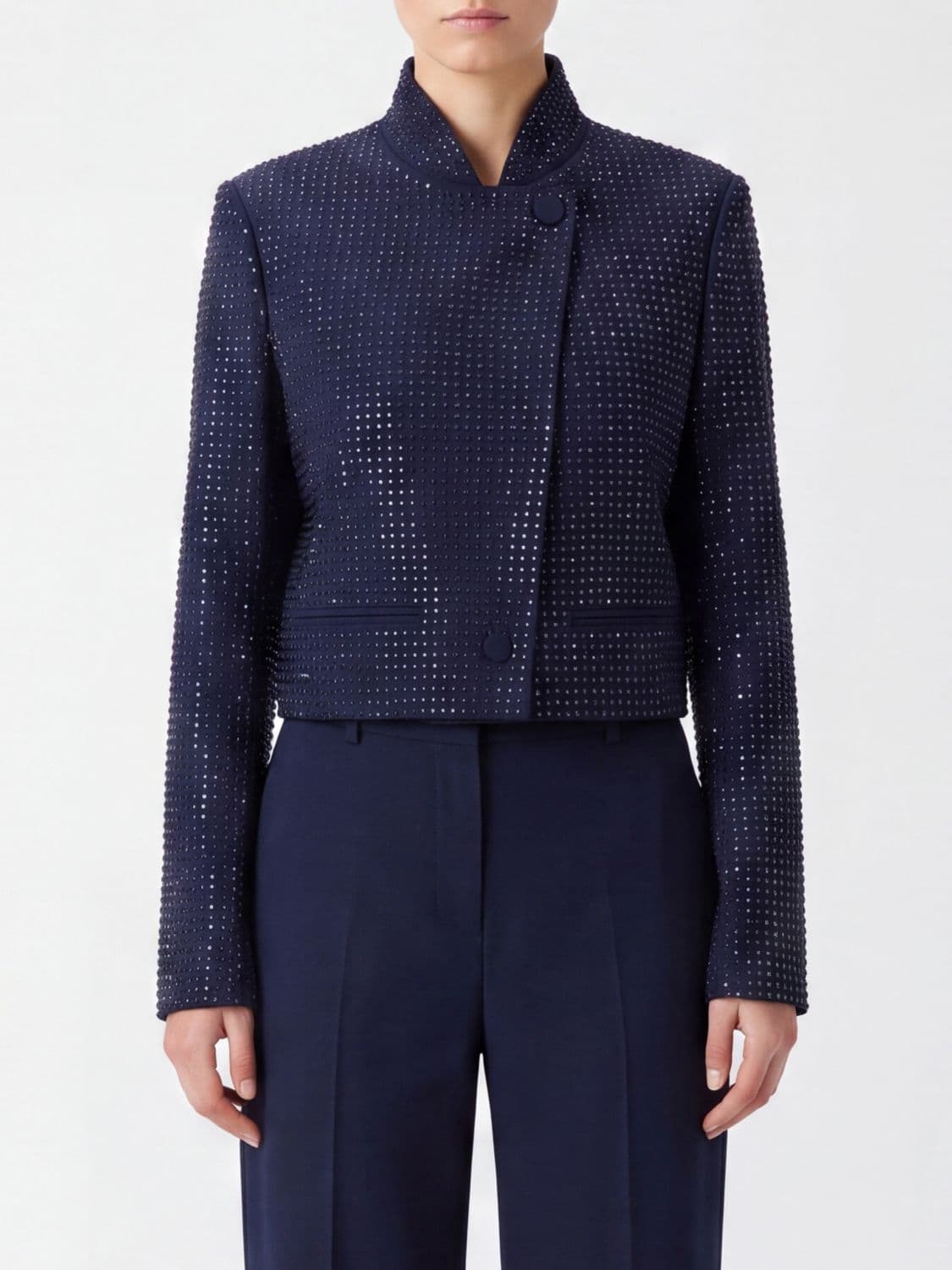Pinko Single-Breasted Short Jacket in Viscose with Crystal Embroidery
