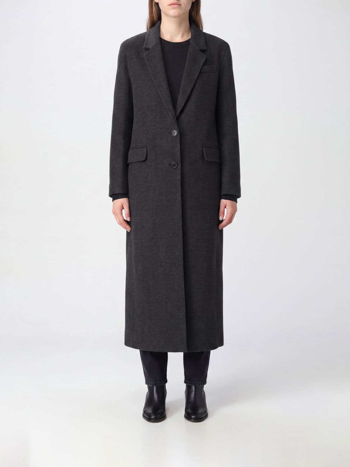 Isabel Marant Single-Breasted Long Coat in Wool and Cashmere with Lapels
