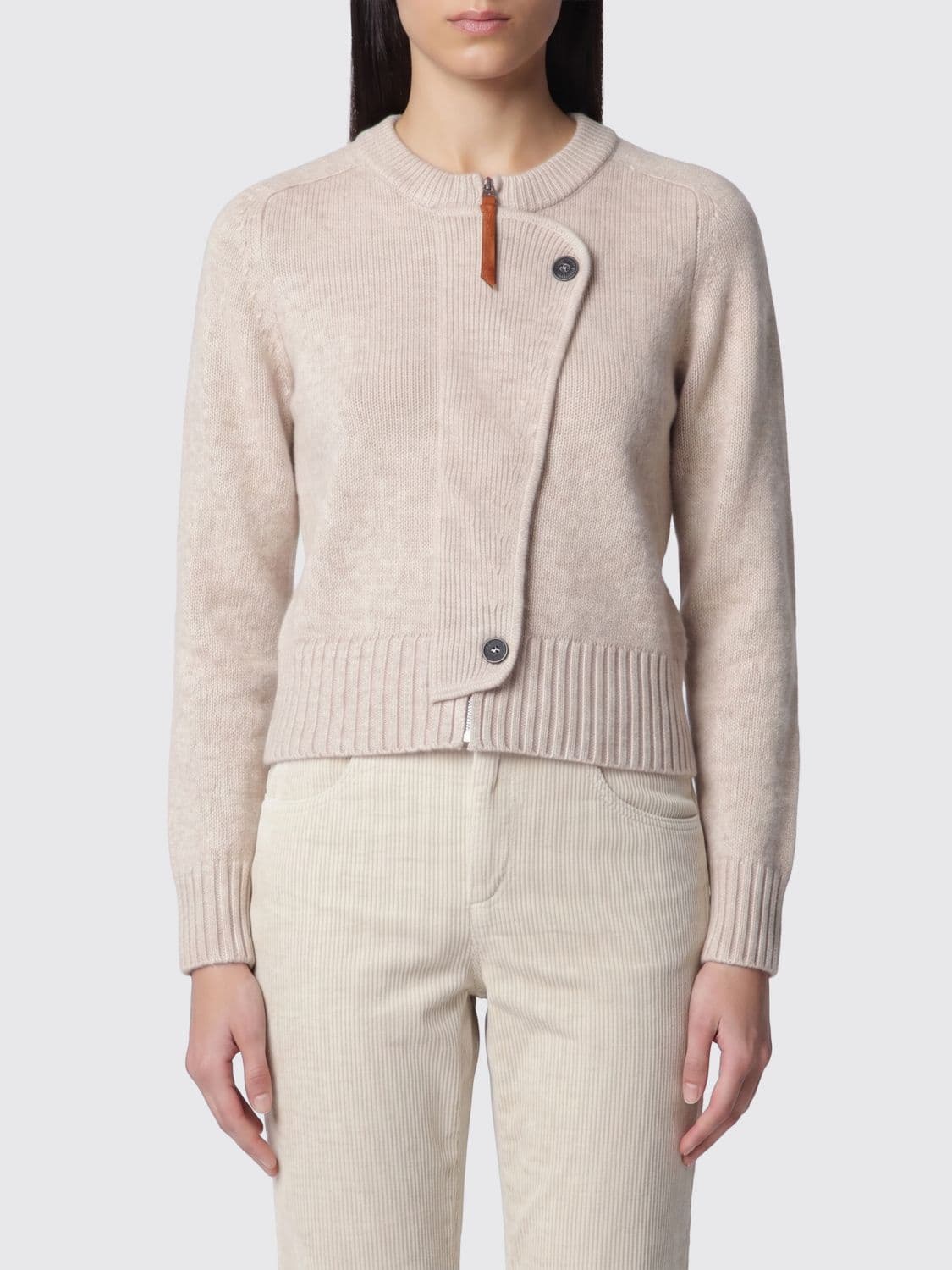 Isabel Marant Murielle Cardigan in Beige Wool with Ribbed Trims