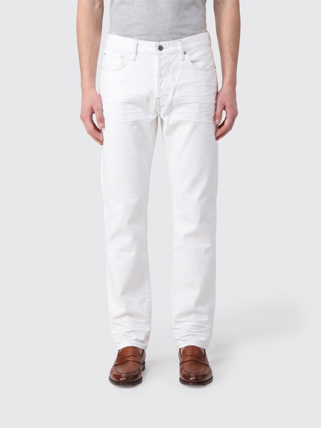 Tom Ford Straight Fit Five-Pocket Cotton Denim Jeans with Mid-Rise