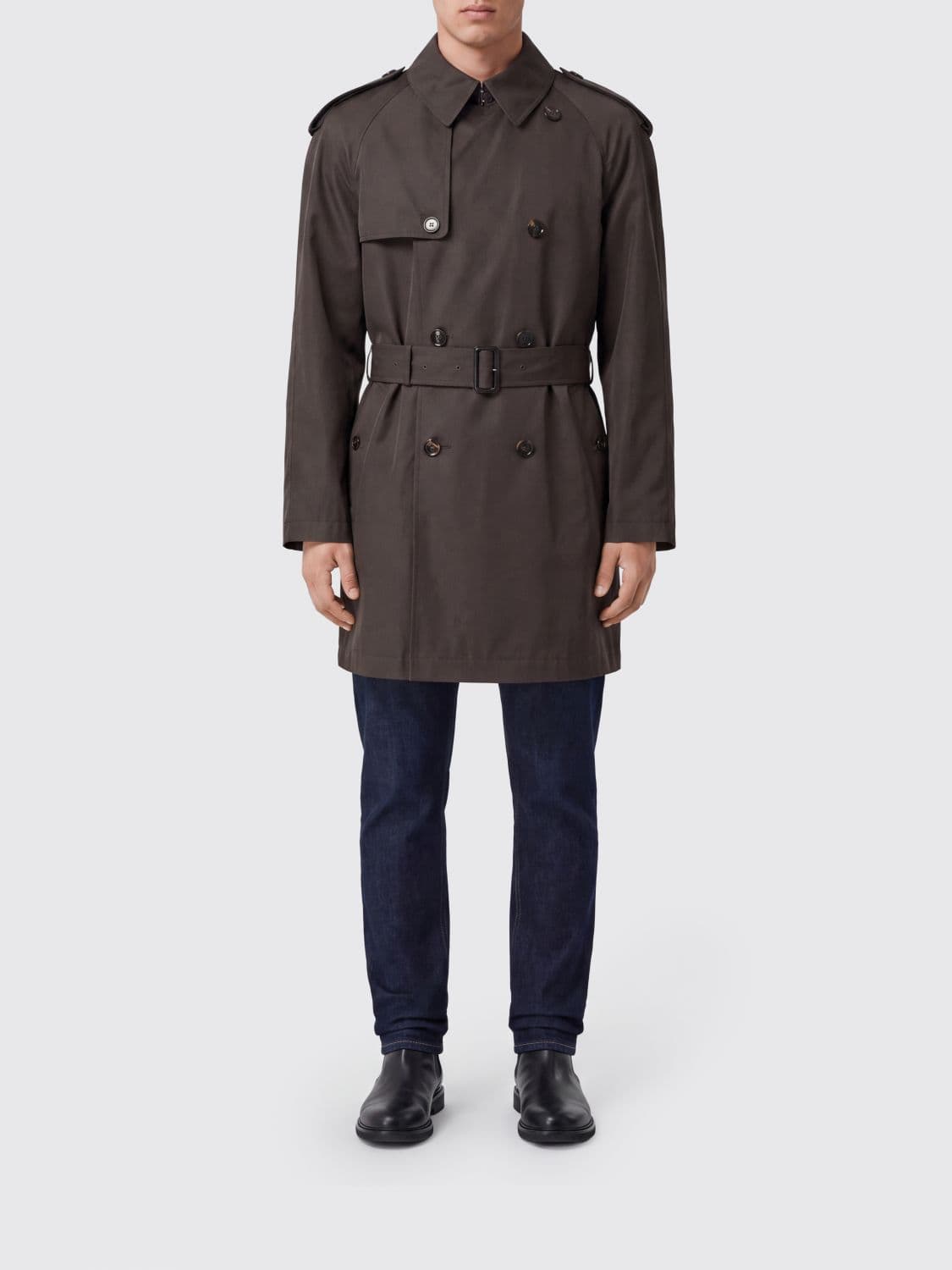 Burberry Knee-Length Double-Breasted Cotton Trench Coat with Belt